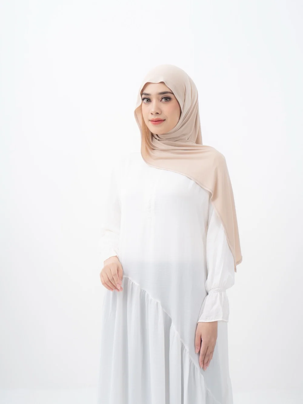 Pashmina oval instan getah omega — koleksi produksi Tiga Raga Konveksi Bandung